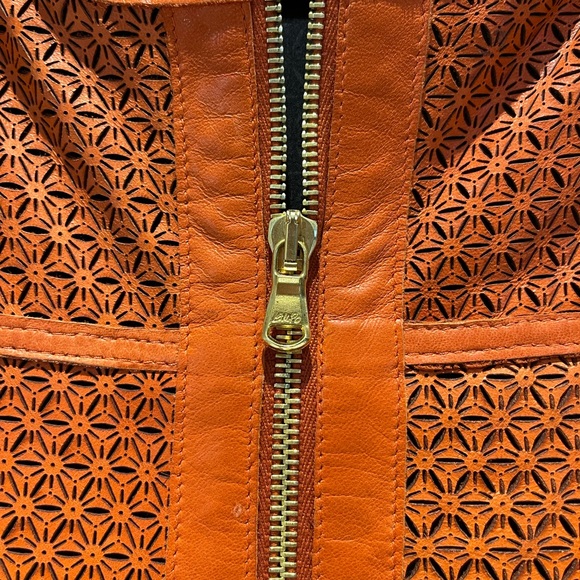 RARE $1150 Veronica Beard laser cut Leather Dress Full Zipper Short Sleeve Sz 4 - Picture 12 of 16